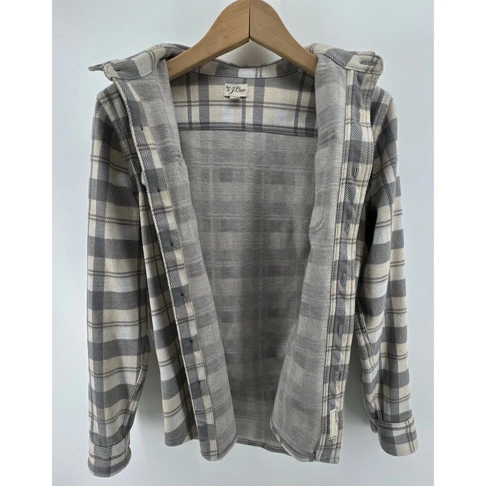 J.Crew Shirt Mens Medium Beige Gray Plaid Flannel Long Sleeve Button Front